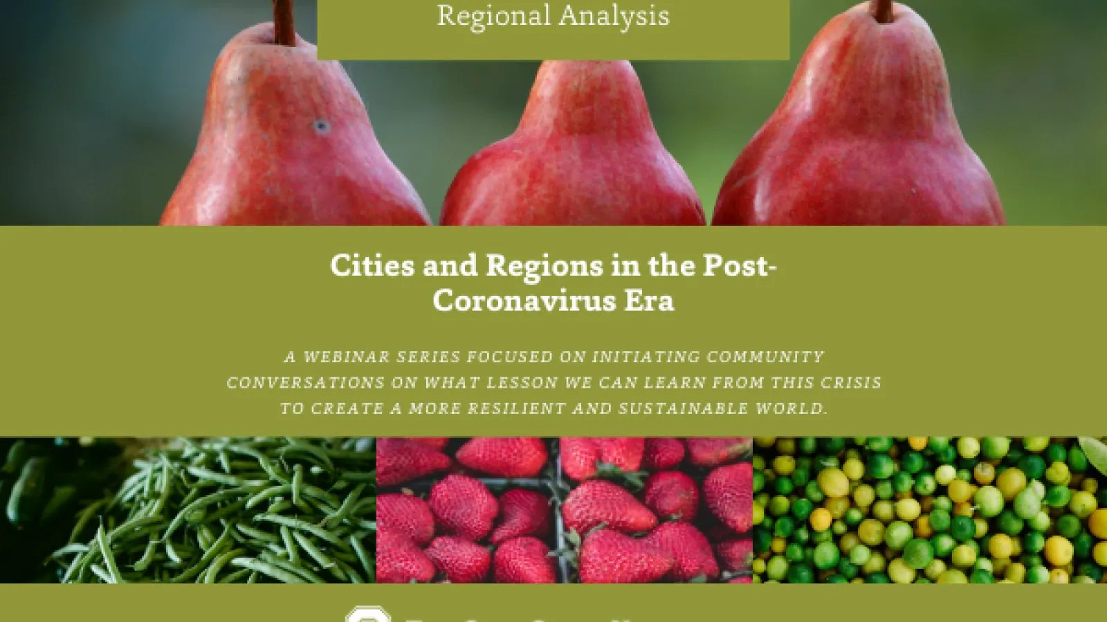 event flyer that reads, "Cities and Regions in the Post-Coronavirus Era: A webinar series focused on initiating community conversations on what lesson we can learn from this crisis and create a more resilient and sustainable world.”