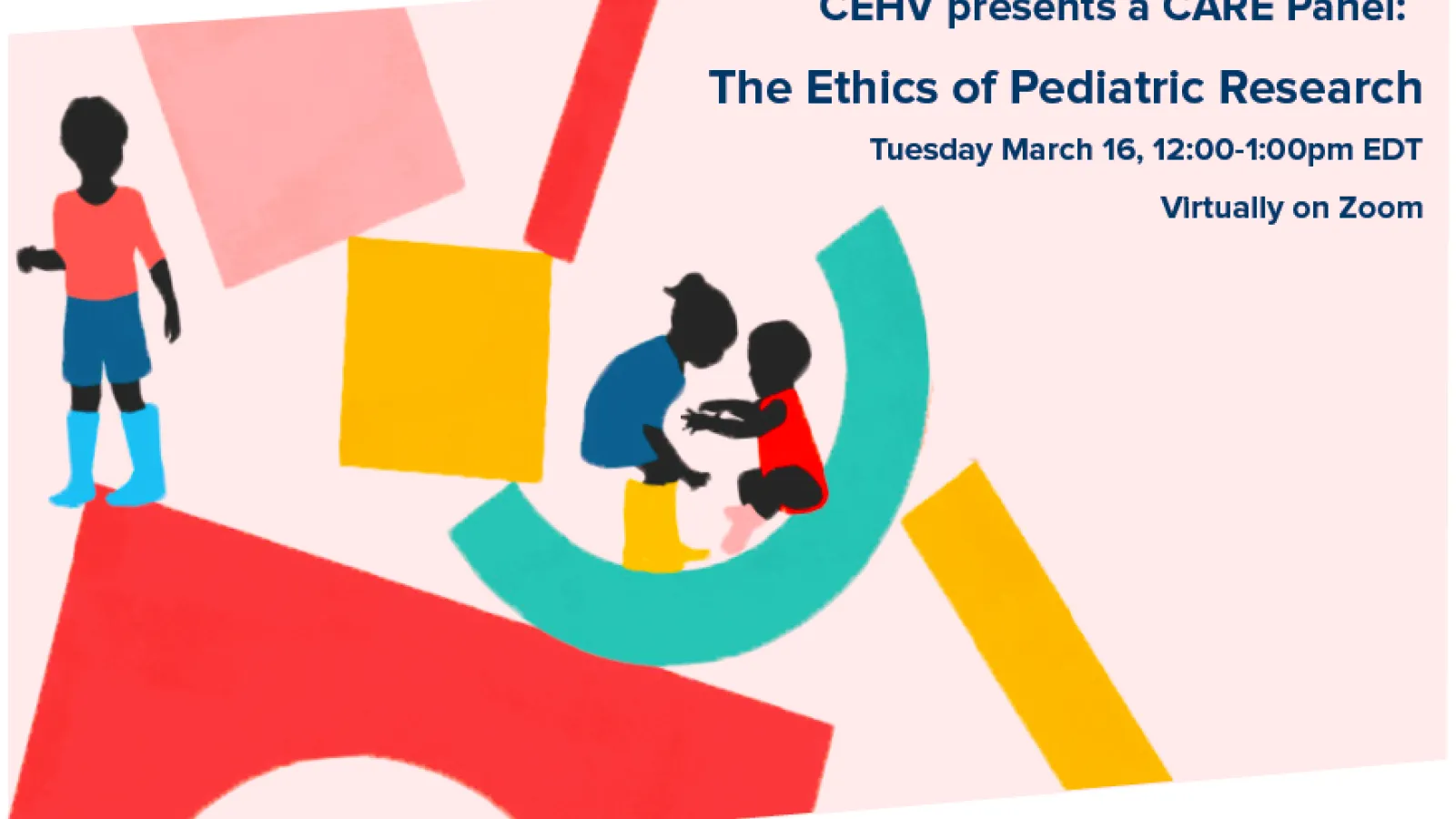 info banner featuring silhouettes of children interacting atop basic shapes
