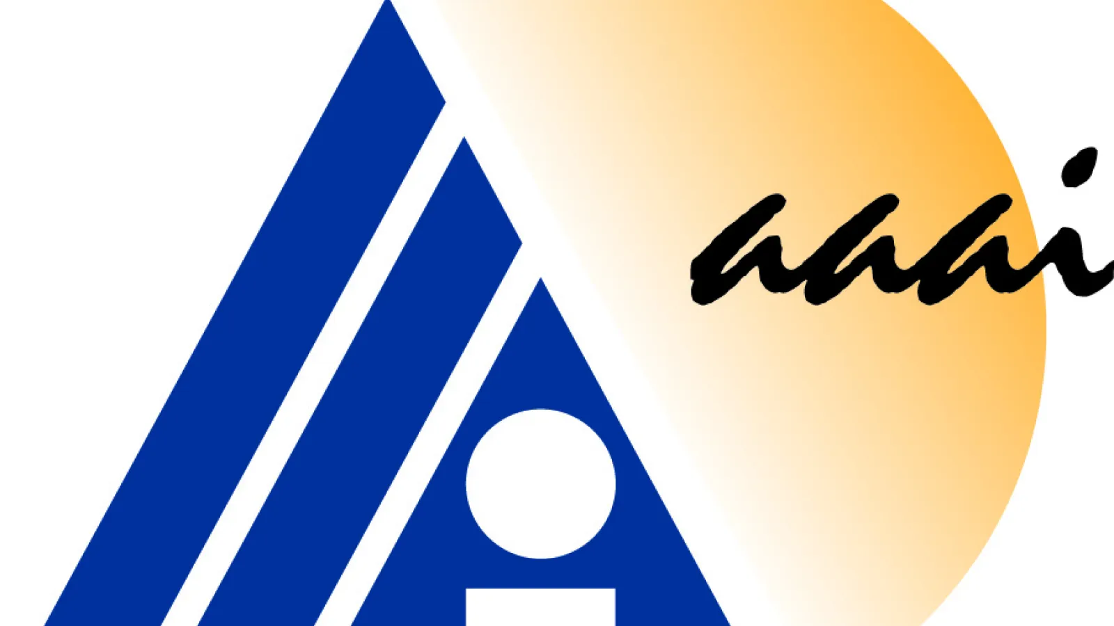 AAAI's logo featuring a triangle, with two diagonal lines running through it and the figure of a person inside, eclipsing a fading semi-circle dawning a script AAAI 