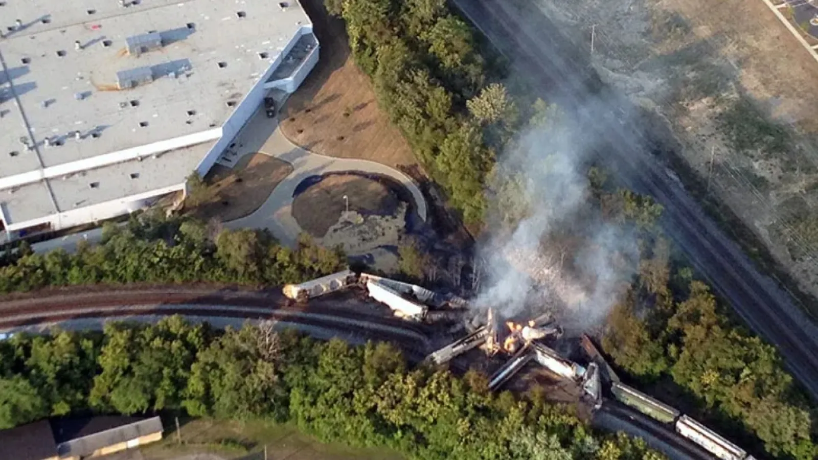 Aerial view of the 2012 train derailment in Columbus, Ohio