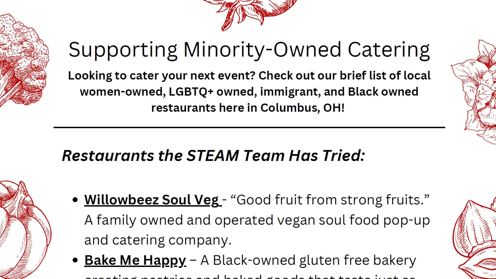 A screenshot from our list of minority-owned catering options