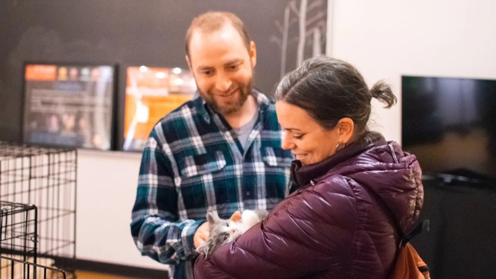 Image of people and kitten from event