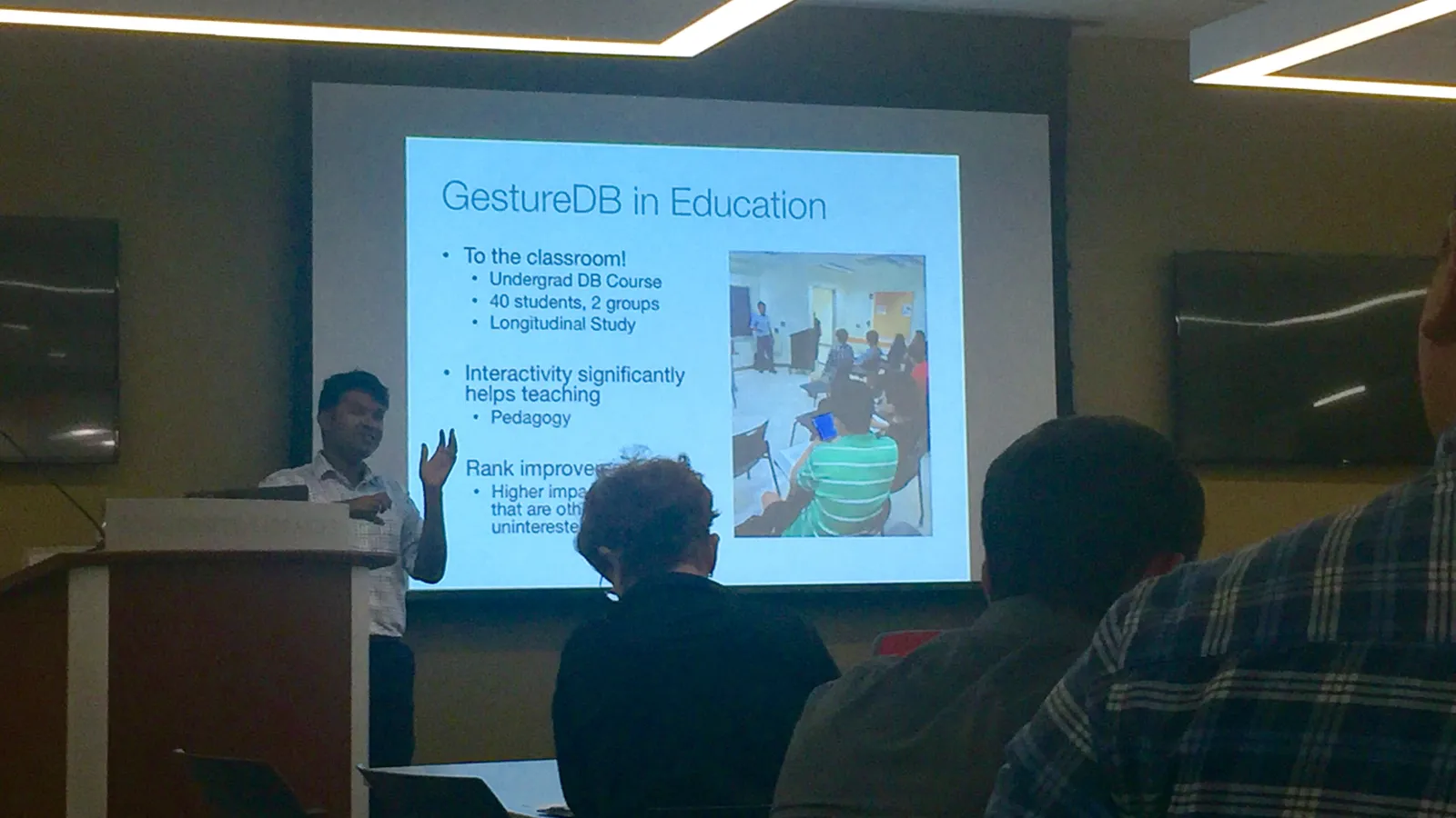 Arnab Nandi presenting on gesture-driven exploration. 