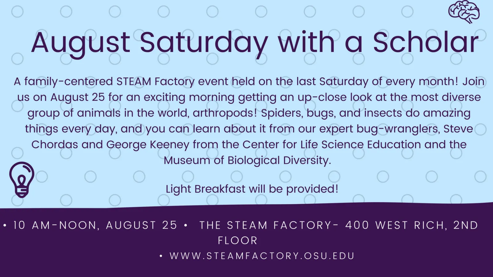 Saturday with a Scholar flyer for August