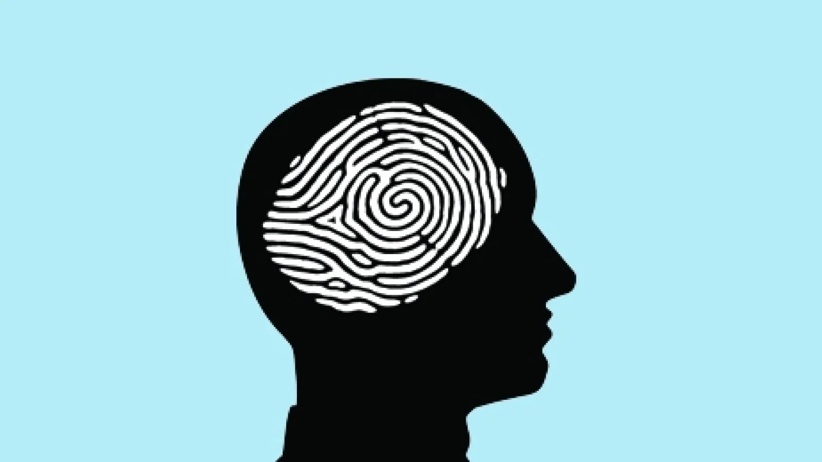 Silhouette of human head with fingerprint
