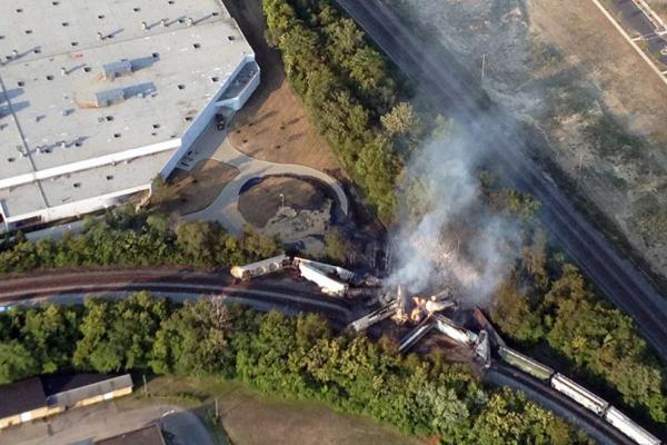 Aerial view of the 2012 train derailment in Columbus, Ohio