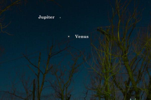 The night sky with Jupiter and Venus labeled 