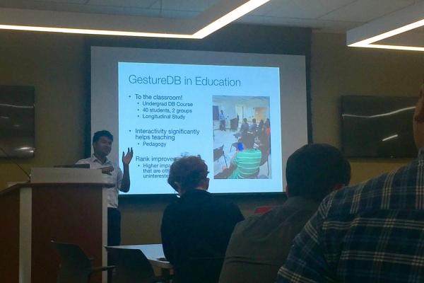 Arnab Nandi presenting on gesture-driven exploration. 