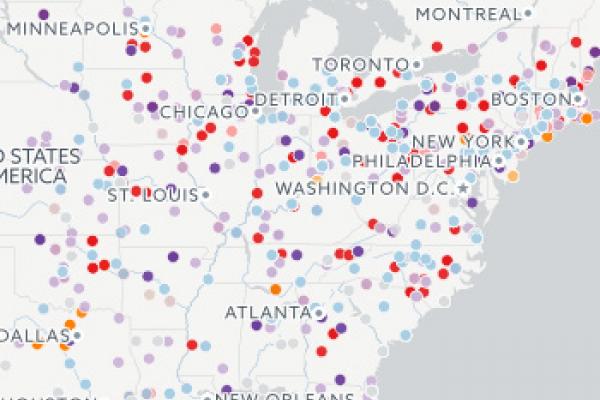 Image of map where touring dance artists travel