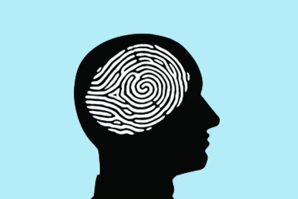 Silhouette of human head with fingerprint